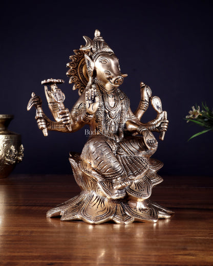 Brass Superfine Goddess Varahi Statue with Fine Carvings – 21.5 cm (8.5 in)