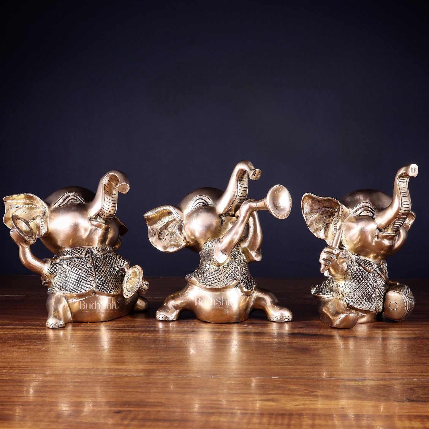Pure Brass Musical Baby Elephants Set | 7 Inch (17.8 cm) | 8 kg Trio