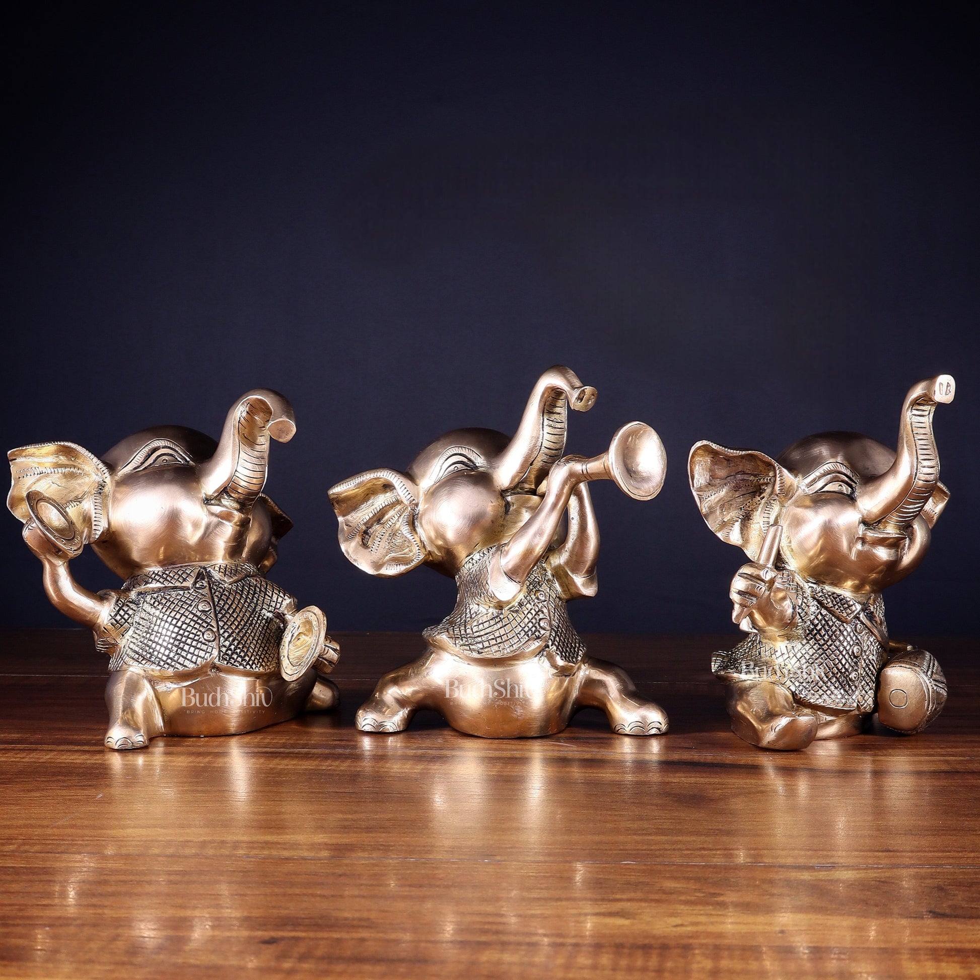 Pure Brass Musical Baby Elephants Set | 7 Inch (17.8 cm) | 8 kg Trio