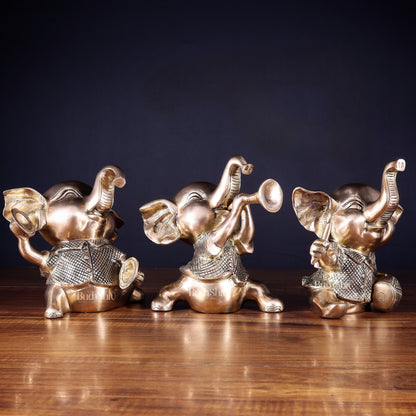 Pure Brass Musical Baby Elephants Set | 7 Inch (17.8 cm) | 8 kg Trio