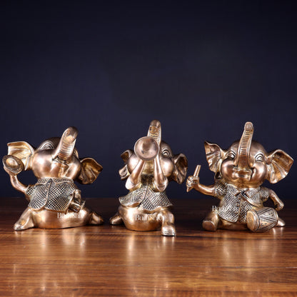 Pure Brass Musical Baby Elephants Set | 7 Inch (17.8 cm) | 8 kg Trio