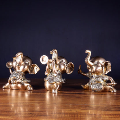 Pure Brass Musical Baby Elephants Set | 7 Inch (17.8 cm) | 8 kg Trio