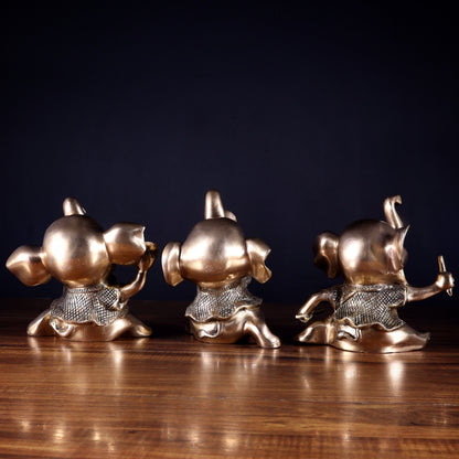 Pure Brass Musical Baby Elephants Set | 7 Inch (17.8 cm) | 8 kg Trio