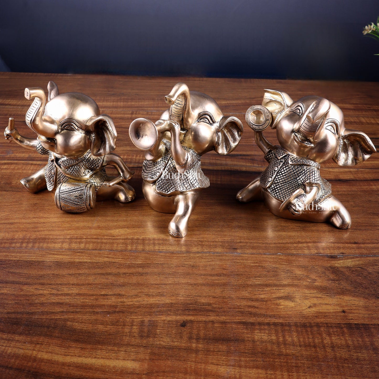 Pure Brass Musical Baby Elephants Set | 7 Inch (17.8 cm) | 8 kg Trio