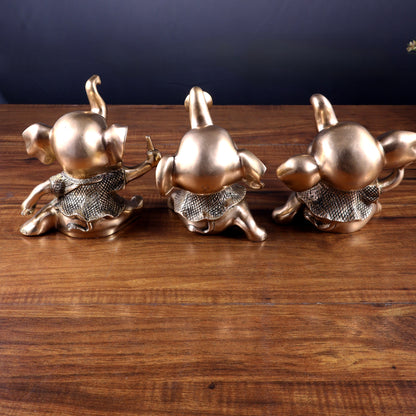 Pure Brass Musical Baby Elephants Set | 7 Inch (17.8 cm) | 8 kg Trio