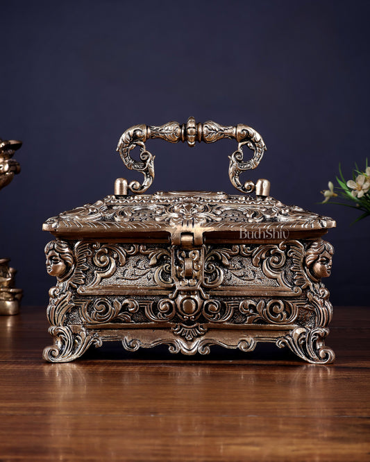 Unique Brass Victorian Multipurpose Jewellery Box – Vintage Style 7.5"