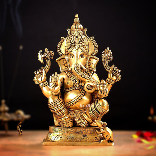 Brass Ganesha and Lakshmi Idol Pair - 11.5 Inch Statues