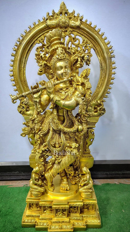Brass Krishna Statue with Arch 32"