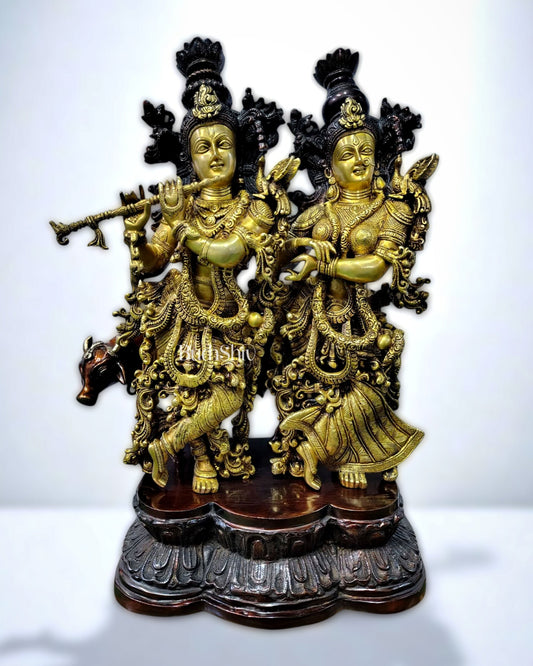 Radha Krishna with cow brass idol 29 inch