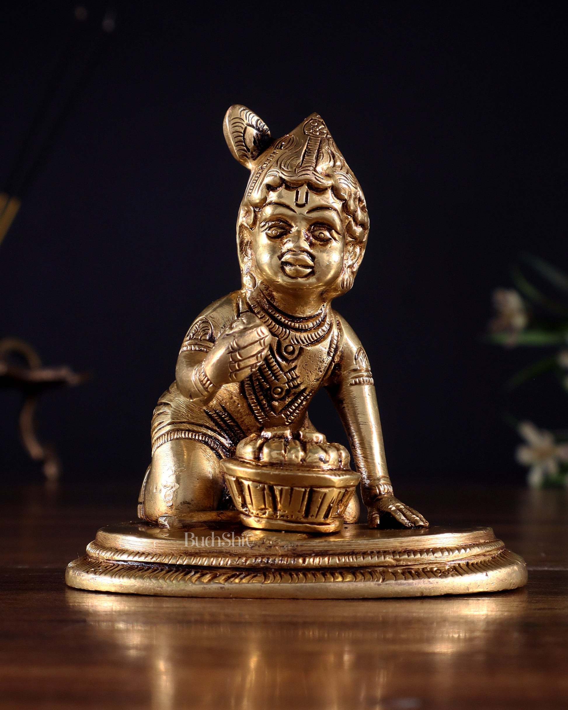 Brass Baby krishna Makhan Chor Bal Gopal Murti | Height 3.5 inch