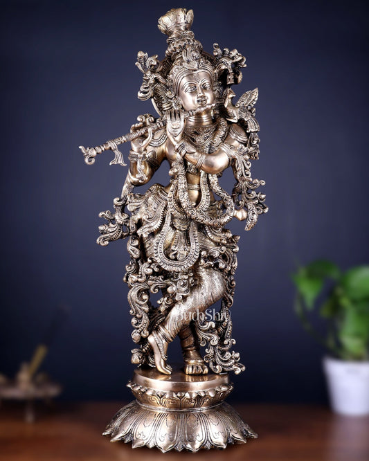 Pure Brass Superfine Lord Krishna Statue , 27" matte finish