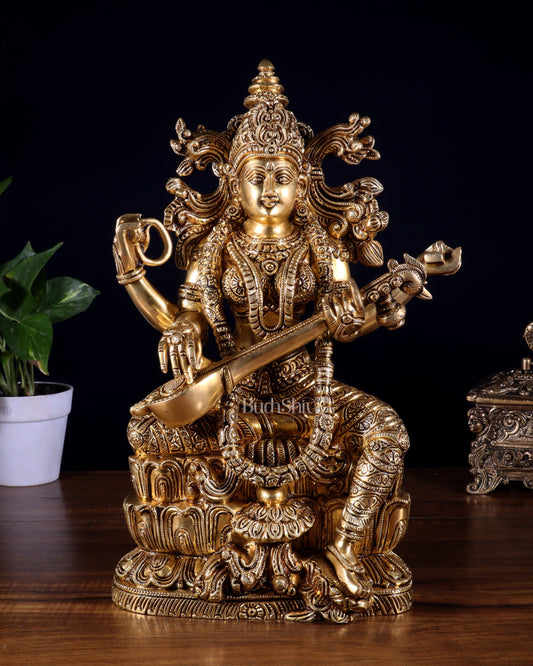 Brass Superfine Goddess Saraswati Statue – 15 Inch