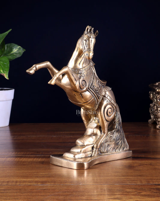 Pure Brass Feng Shui Horse with Raised Legs – 8.5 Inch | Vastu Good Luck statue