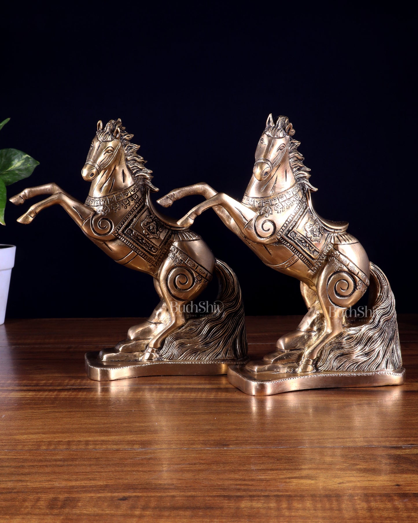 Pair of Pure Brass Feng Shui Horses – 8.5 Inch Each | 4.72 Kg | Vastu Good Luck Decor