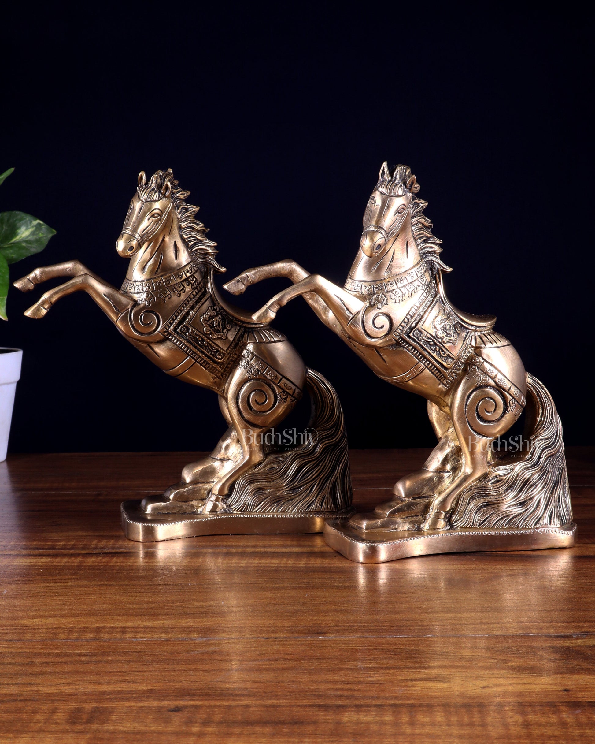 Pair of Pure Brass Feng Shui Horses – 8.5 Inch Each | 4.72 Kg | Vastu Good Luck Decor