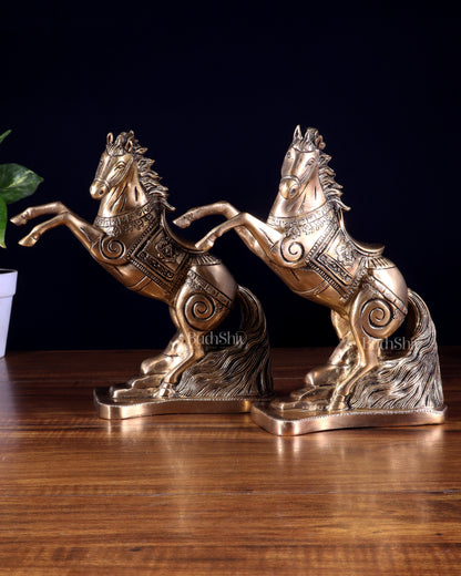 Pair of Pure Brass Feng Shui Horses – 8.5 Inch Each | 4.72 Kg | Vastu Good Luck Decor