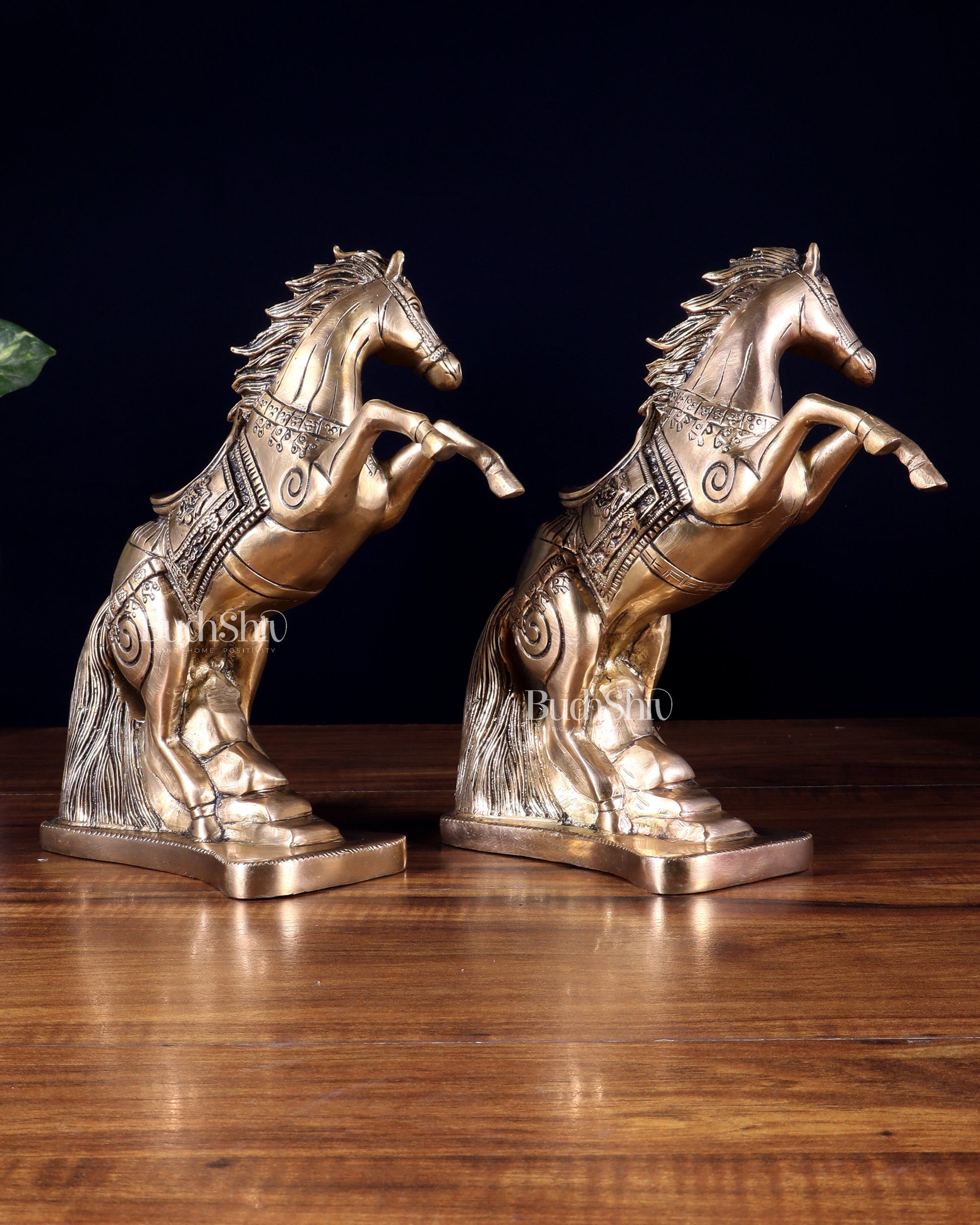Pair of Pure Brass Feng Shui Horses – 8.5 Inch Each | 4.72 Kg | Vastu Good Luck Decor