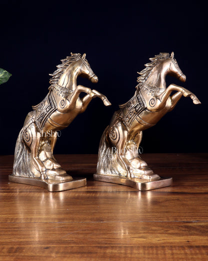 Pair of Pure Brass Feng Shui Horses – 8.5 Inch Each | 4.72 Kg | Vastu Good Luck Decor