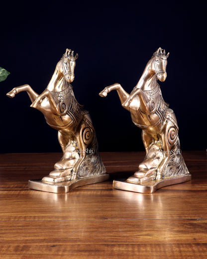 Pair of Pure Brass Feng Shui Horses – 8.5 Inch Each | 4.72 Kg | Vastu Good Luck Decor