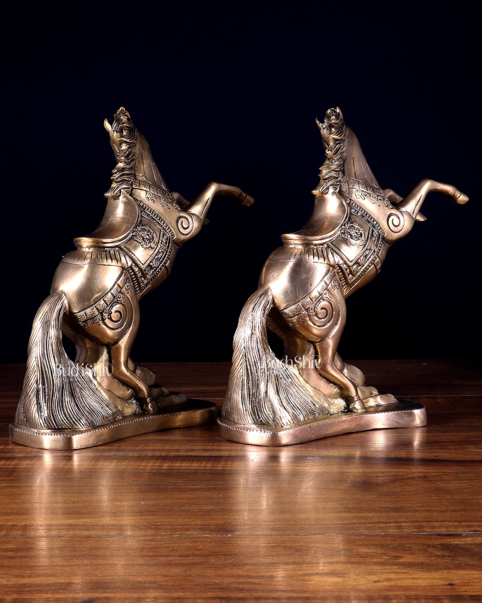 Pair of Pure Brass Feng Shui Horses – 8.5 Inch Each | 4.72 Kg | Vastu Good Luck Decor