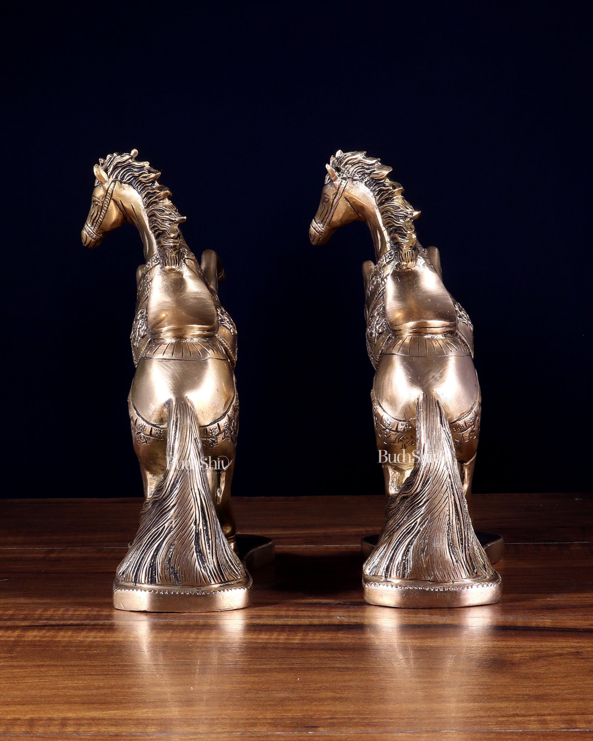 Pair of Pure Brass Feng Shui Horses – 8.5 Inch Each | 4.72 Kg | Vastu Good Luck Decor