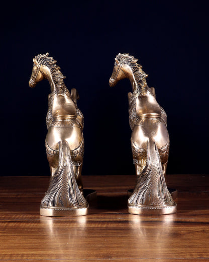Pair of Pure Brass Feng Shui Horses – 8.5 Inch Each | 4.72 Kg | Vastu Good Luck Decor