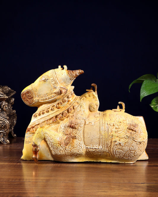 Pure Brass Nandi Statue Sand finish 11" wide