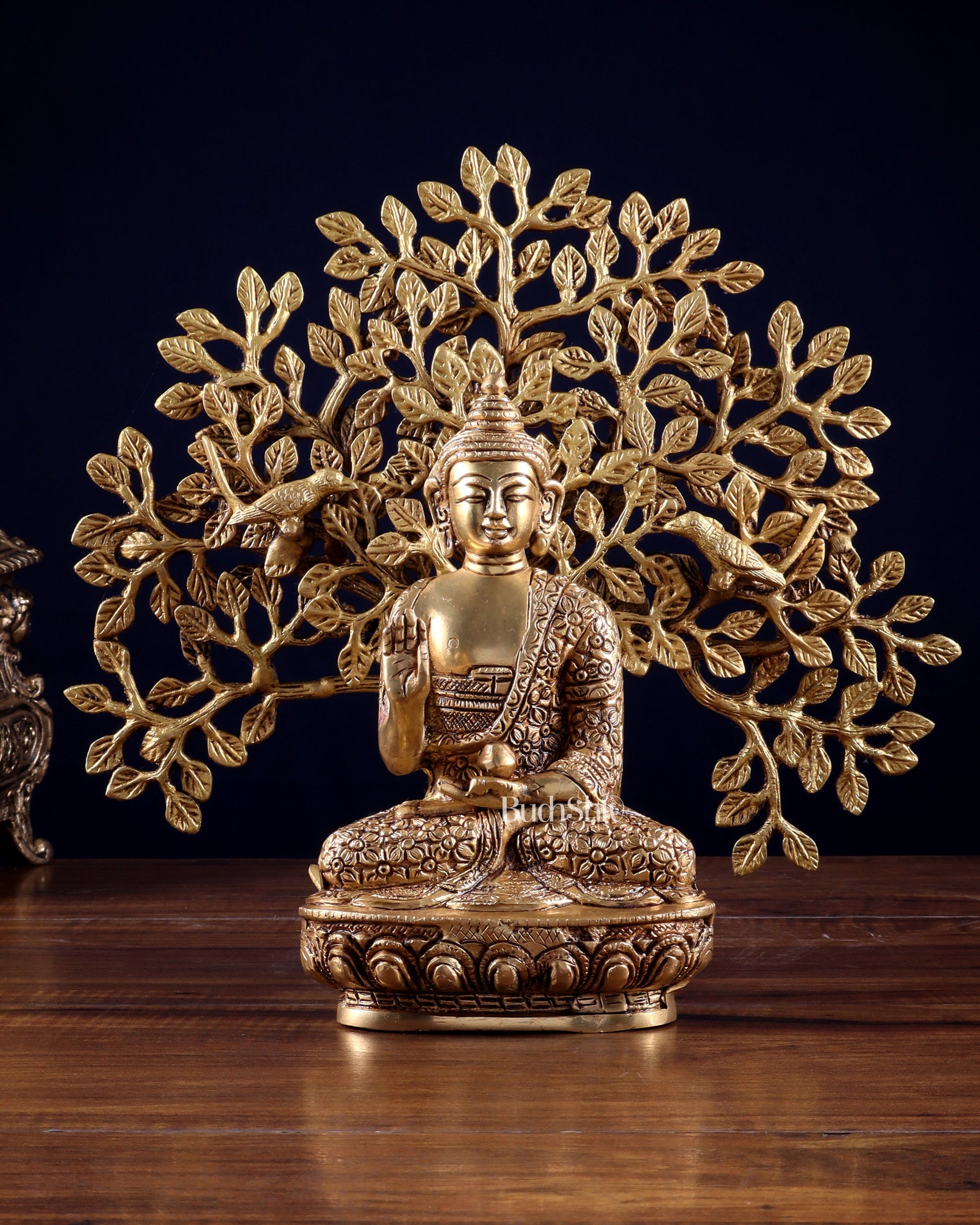 Brass Buddha with Kalpavriksha Tree Combo 11 inch