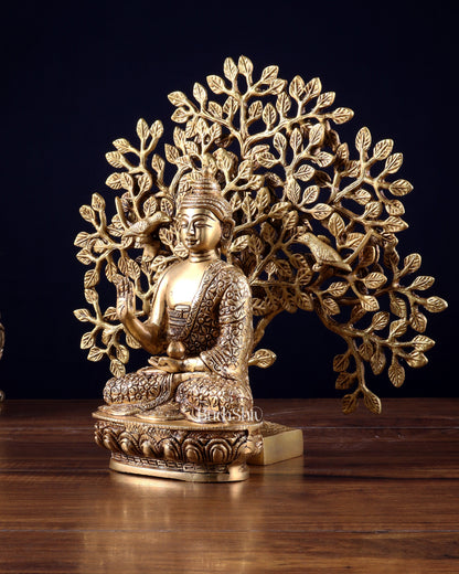 Brass Buddha with Kalpavriksha Tree Combo 11 inch