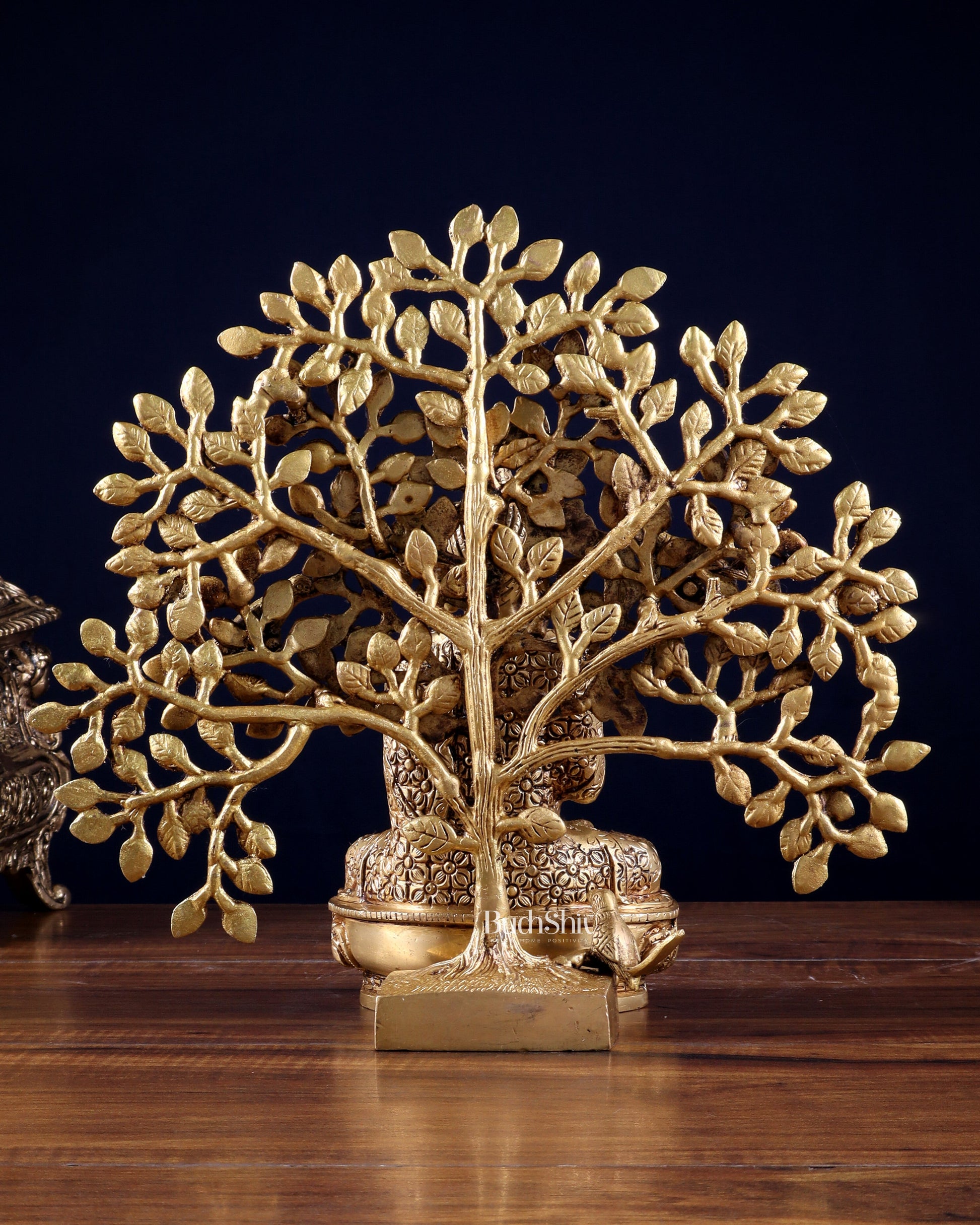 Brass Buddha with Kalpavriksha Tree Combo 11 inch