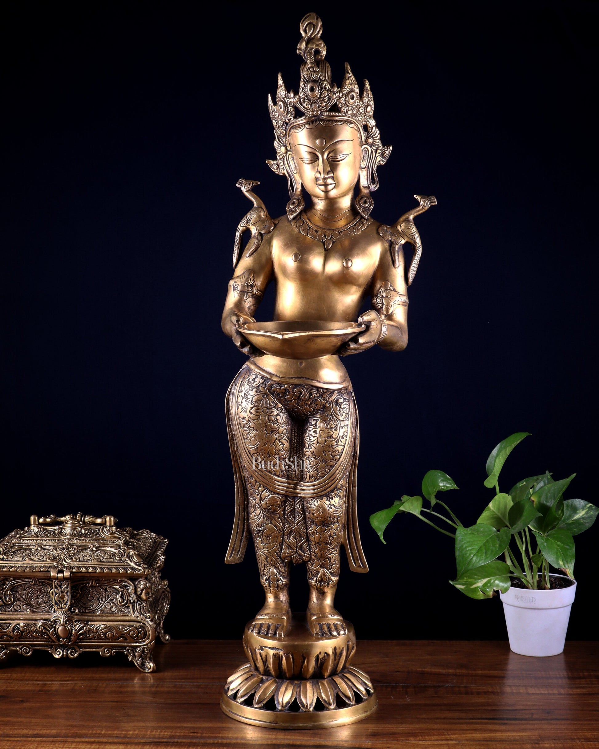 Brass Tibetan Deep Lakshmi Statue – Welcome Lady for Home Entrances | 30.5"