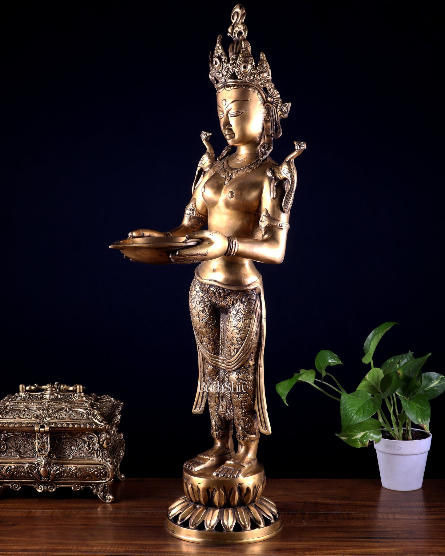 Brass Tibetan Deep Lakshmi Statue – Welcome Lady for Home Entrances | 30.5"