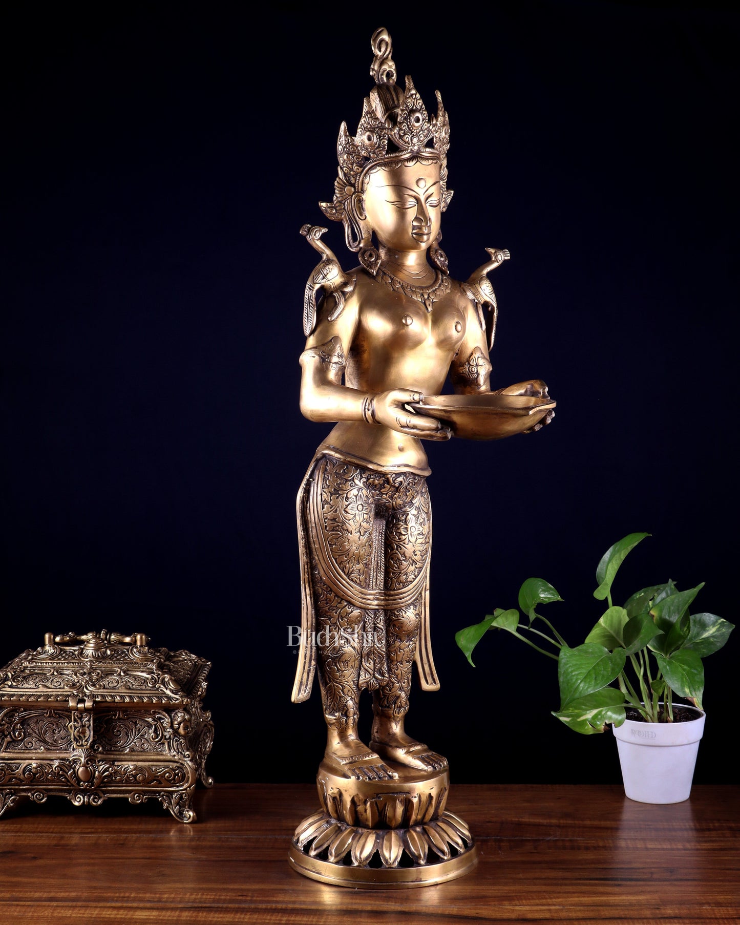 Brass Tibetan Deep Lakshmi Statue – Welcome Lady for Home Entrances | 30.5"