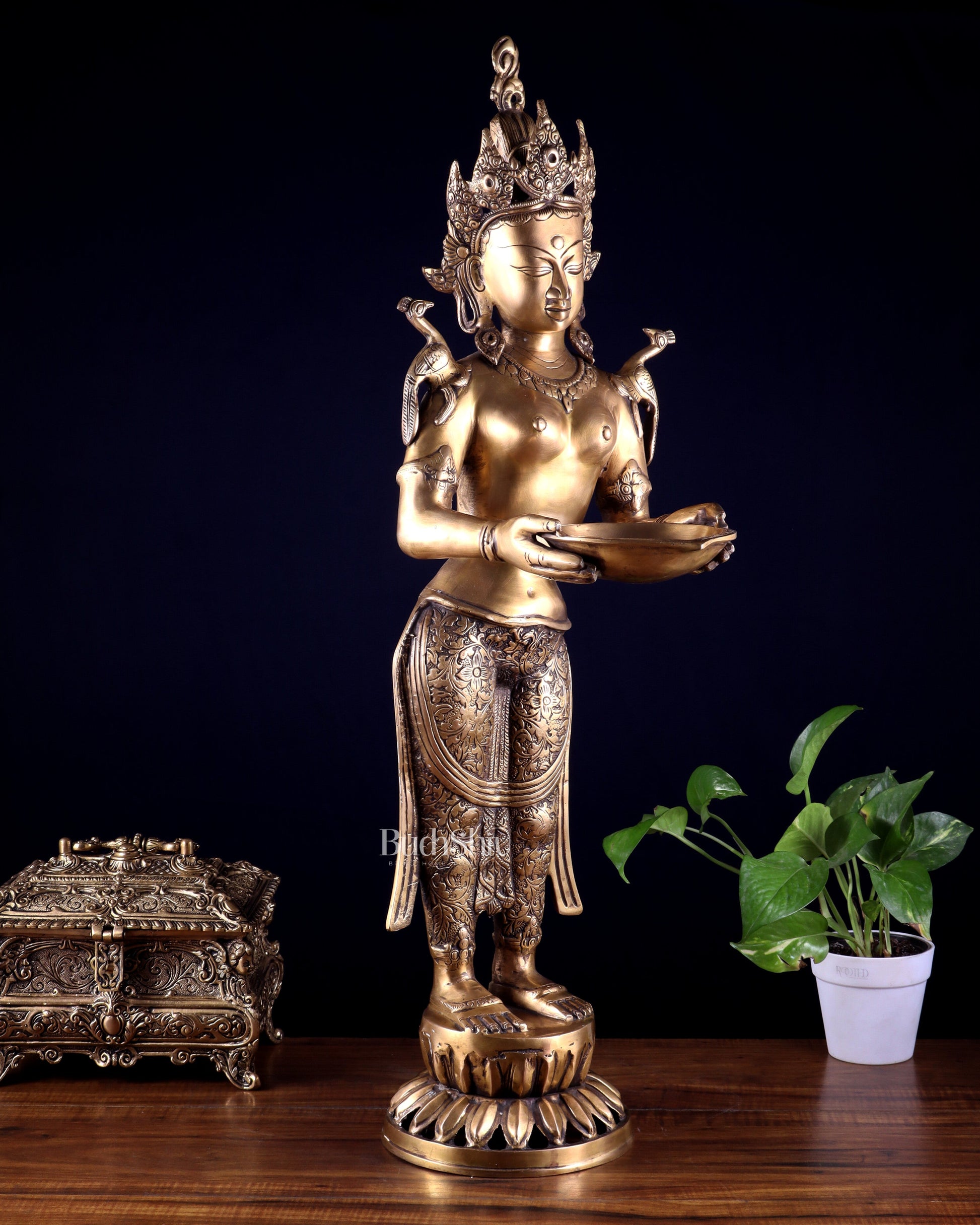 Brass Tibetan Deep Lakshmi Statue – Welcome Lady for Home Entrances | 30.5"