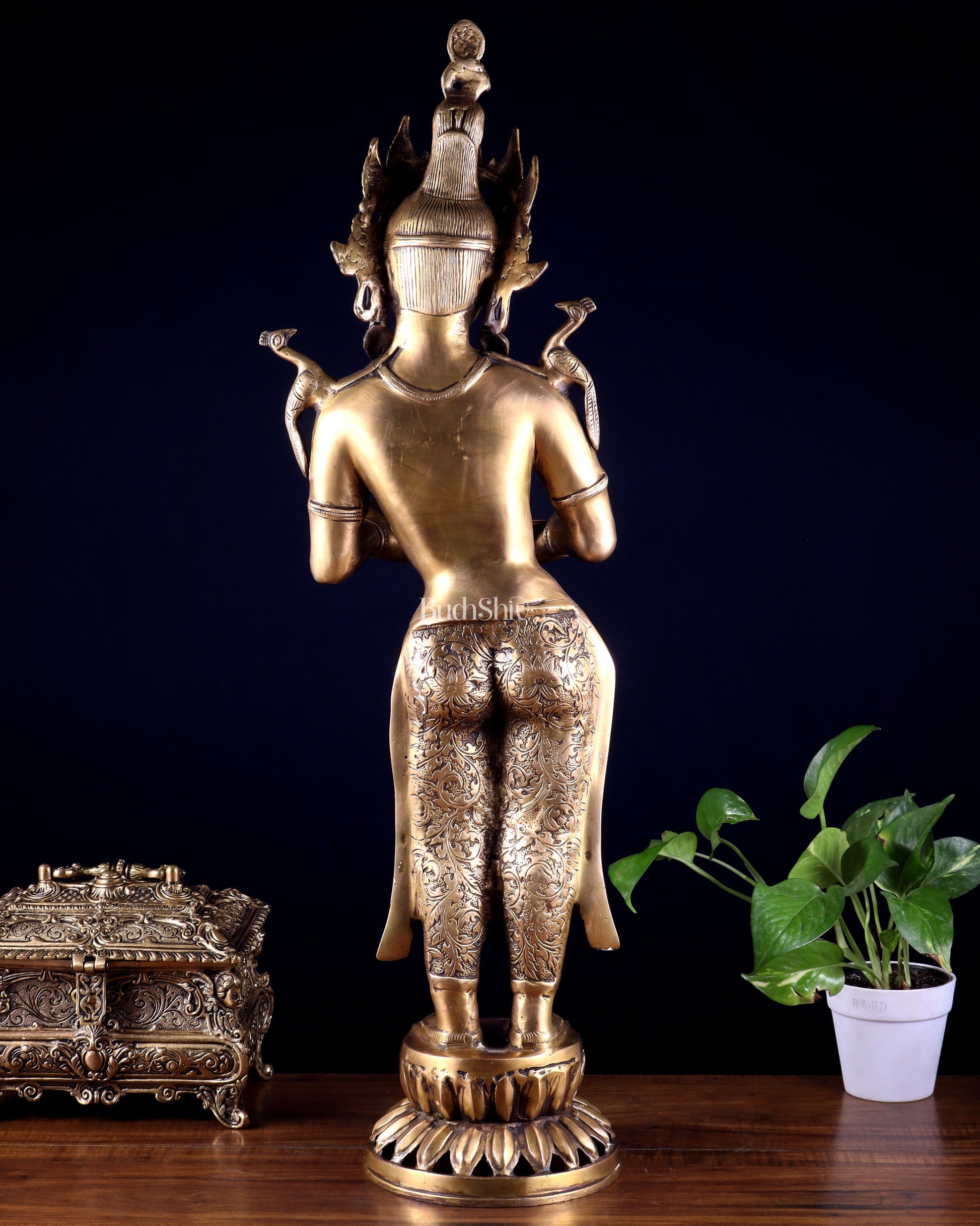 Brass Tibetan Deep Lakshmi Statue – Welcome Lady for Home Entrances | 30.5"