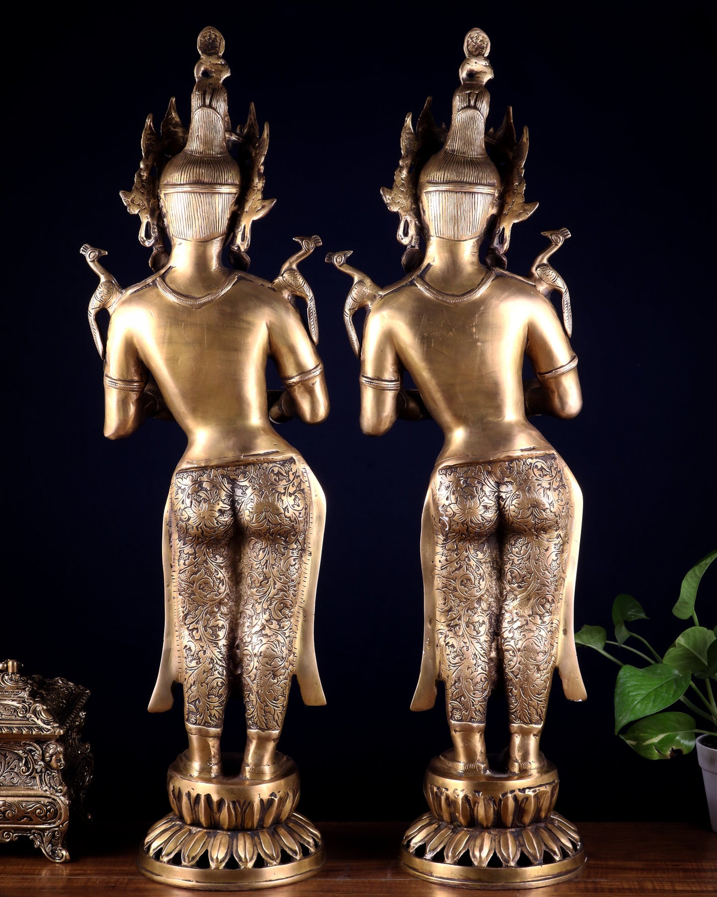 Pair of Brass Deep Lakshmi Welcome Lady Statues – Entrance Decor | 30.5"