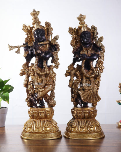 Brass Radha Krishna Idol Set - 21" black edition