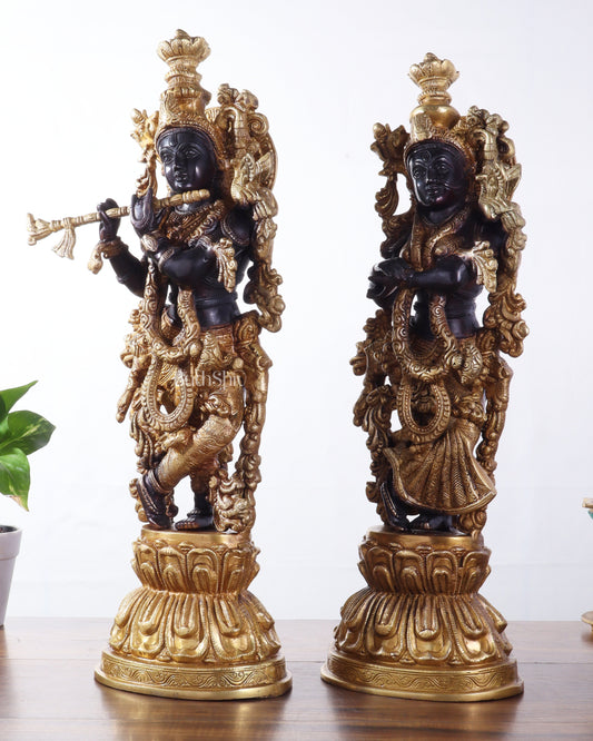 Brass Radha Krishna Idol Set - 21" black edition