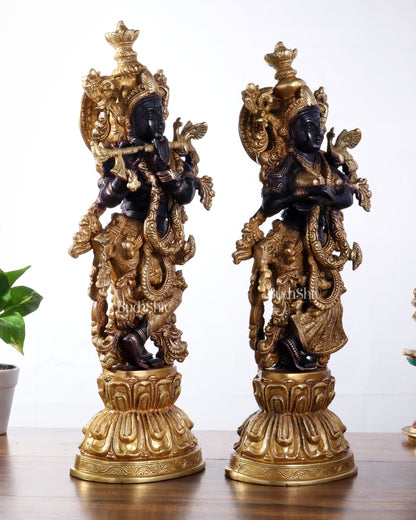 Brass Radha Krishna Idol Set - 21" black edition