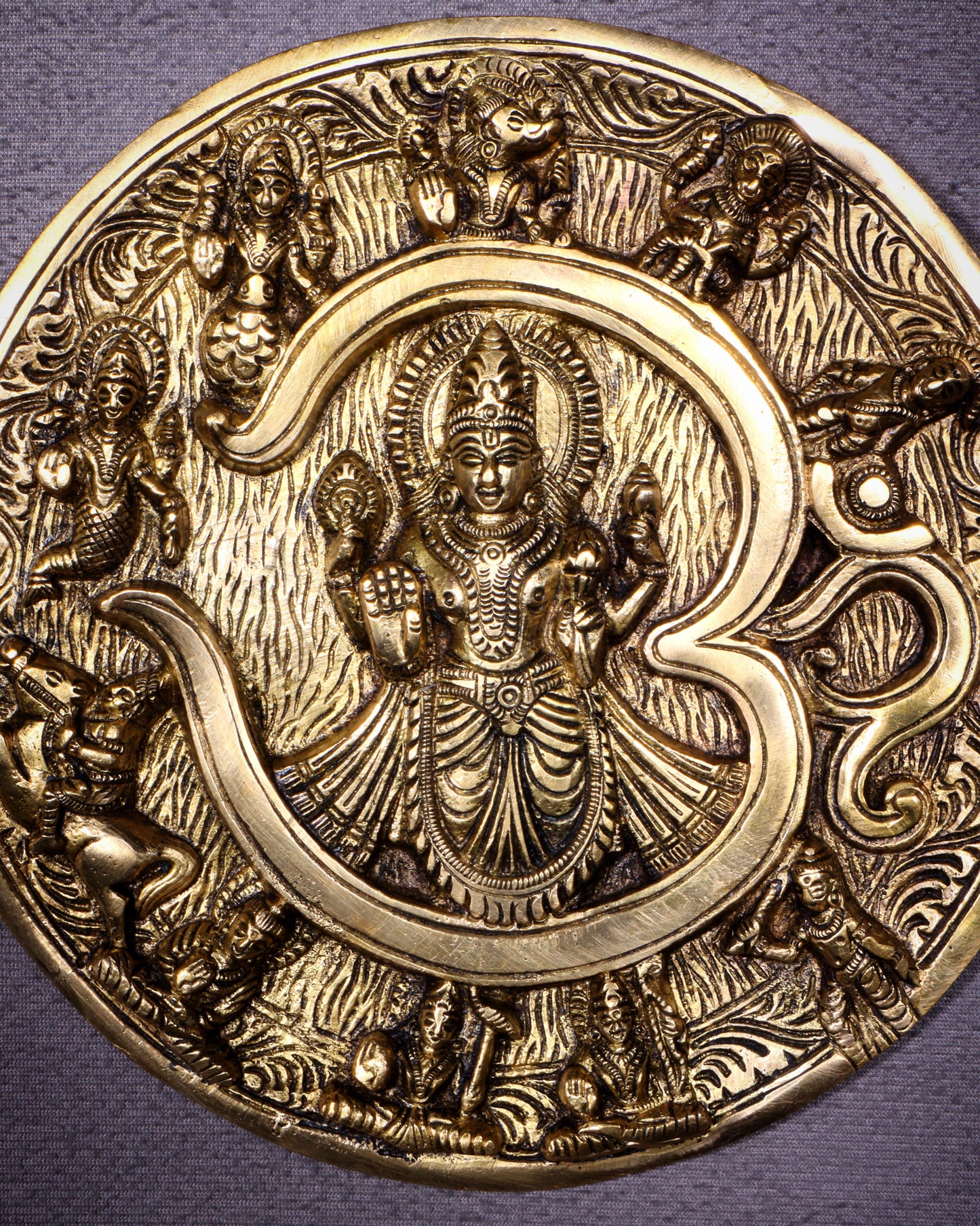 Brass Dashavatar Wall Hanging Round Plate | 8" Diameter | Intricate Carvings
