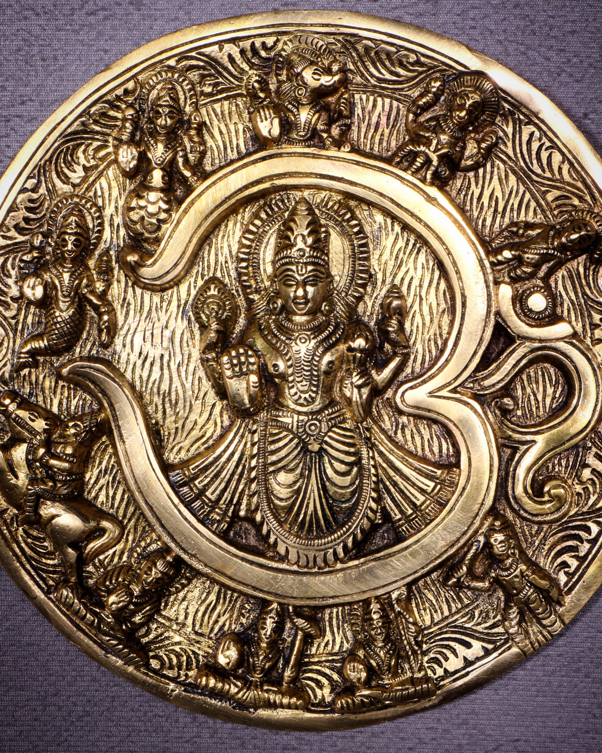 Brass Dashavatar Wall Hanging Round Plate | 8" Diameter | Intricate Carvings