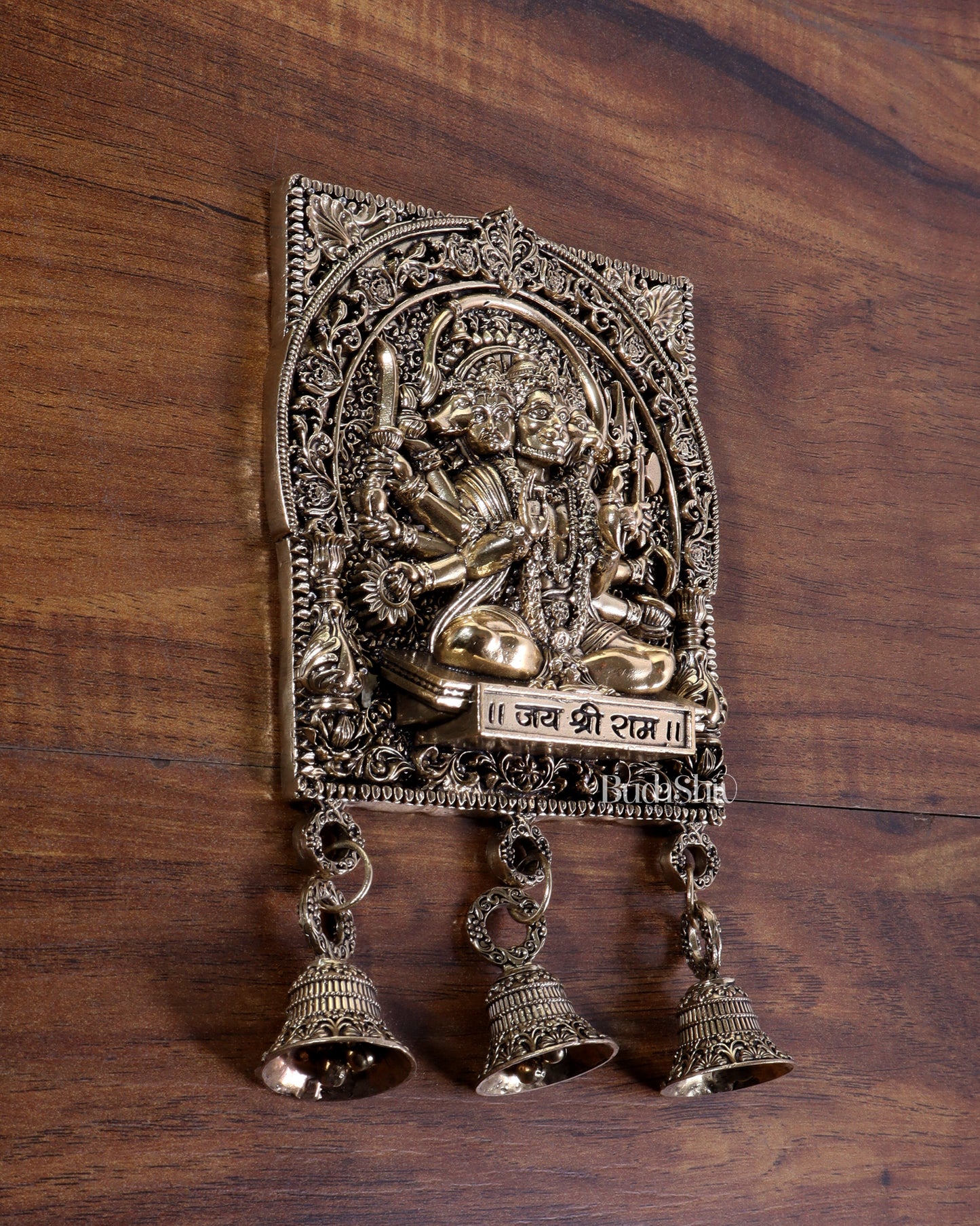 Brass Superfine Panchmukhi Hanuman Wall Hanging with Jai Shri Ram Carvings