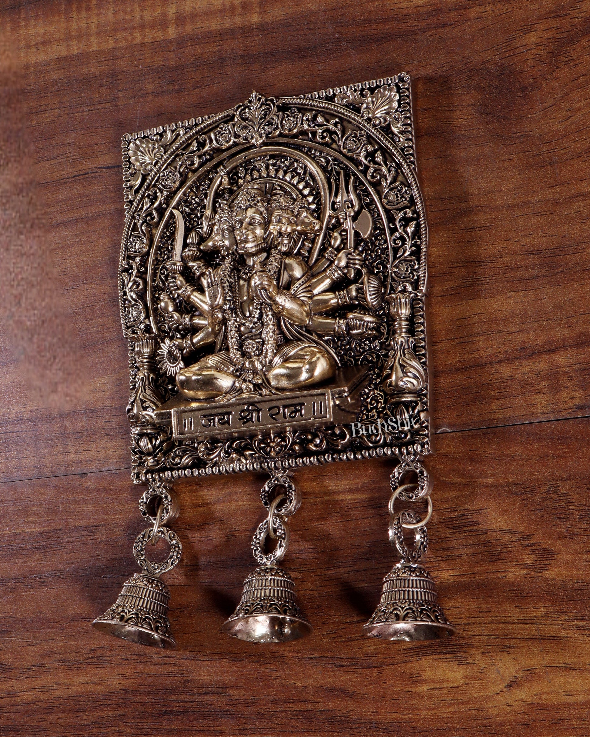 Brass Superfine Panchmukhi Hanuman Wall Hanging with Jai Shri Ram Carvings