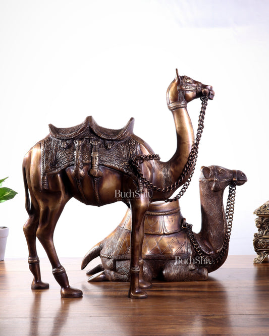 Brass Camel Statue Pair – Standing and Seated (Vastu Approved) 17"