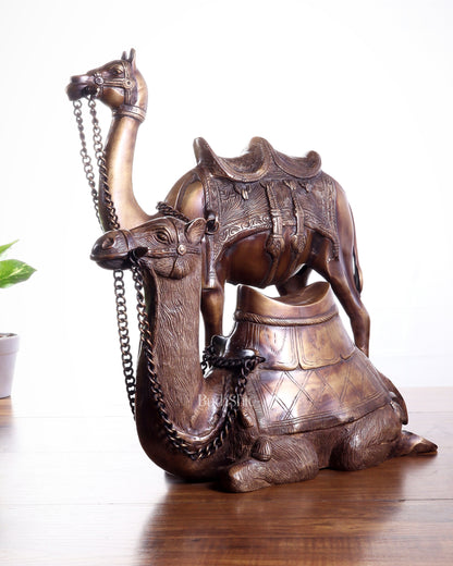 Brass Camel Statue Pair – Standing and Seated (Vastu Approved) 17"
