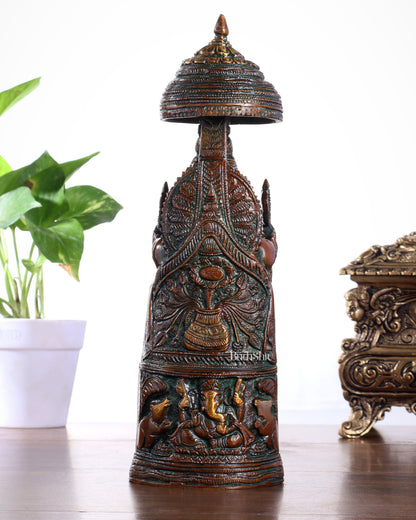 Pure Brass Lord Ganesha Statue with Gajalakshmi Carvings – Copper Tone Finish