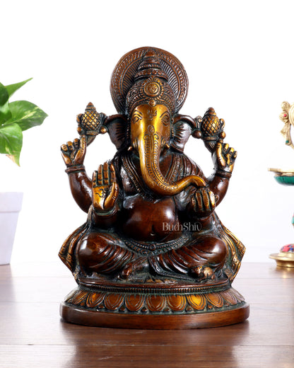 Brass Ganesha Idol with Vintage Finish – Pure Brass Handcrafted 8"
