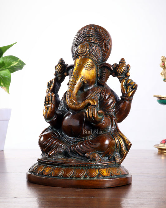 Brass Ganesha Idol with Vintage Finish – Pure Brass Handcrafted 8"