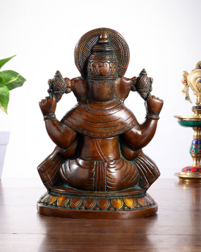 Brass Ganesha Idol with Vintage Finish – Pure Brass Handcrafted 8"