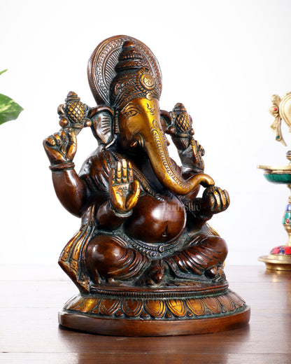 Brass Ganesha Idol with Vintage Finish – Pure Brass Handcrafted 8"